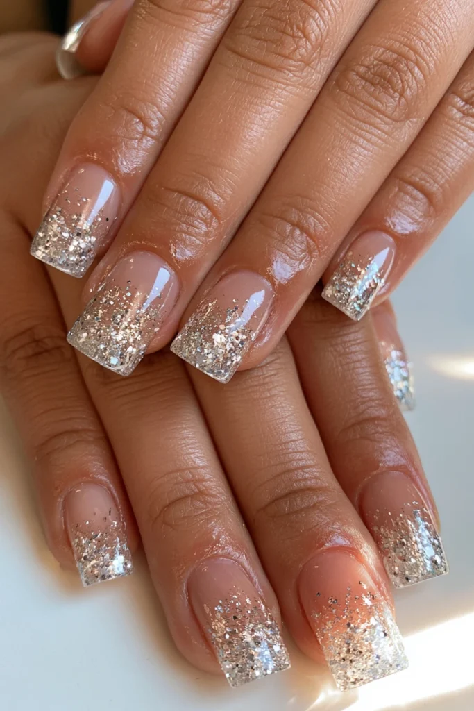 9 Glitter French Tip Nails Ideas 6 Ombre Glitter French Tips