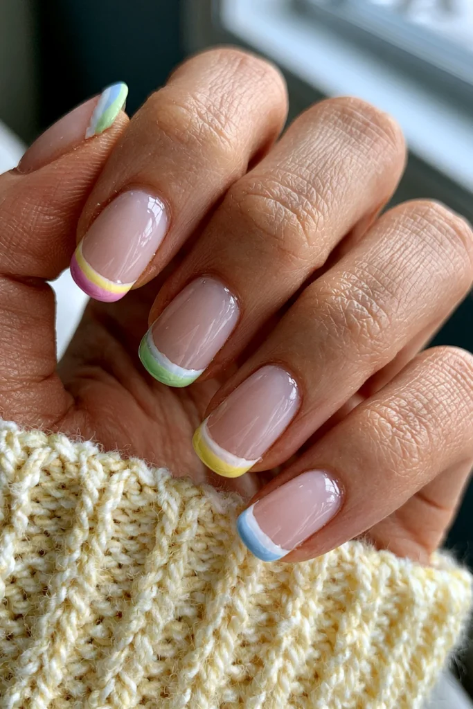 11 Cute French Tip Nails Ideas 4 Pastel Rainbow French Tips 1