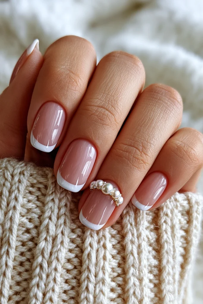 9 Oval French Tip Nails Ideas 9 Pearl Accent French Nails