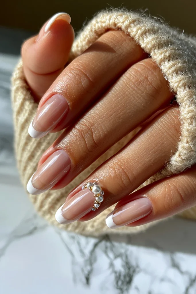 9 Long French Tip Nails Ideas 10 Pearl Accent Long French Tips