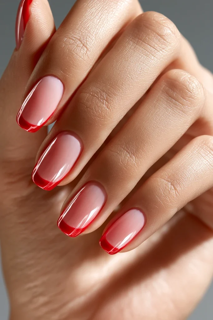 8 Pink and Red Nails Ideas 3 Pink Base with Red French Tips