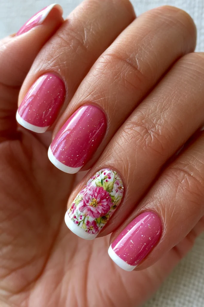 8 Famous Pink French Tip Nails Ideas 9 Pink French Tips with Floral Accent Nails