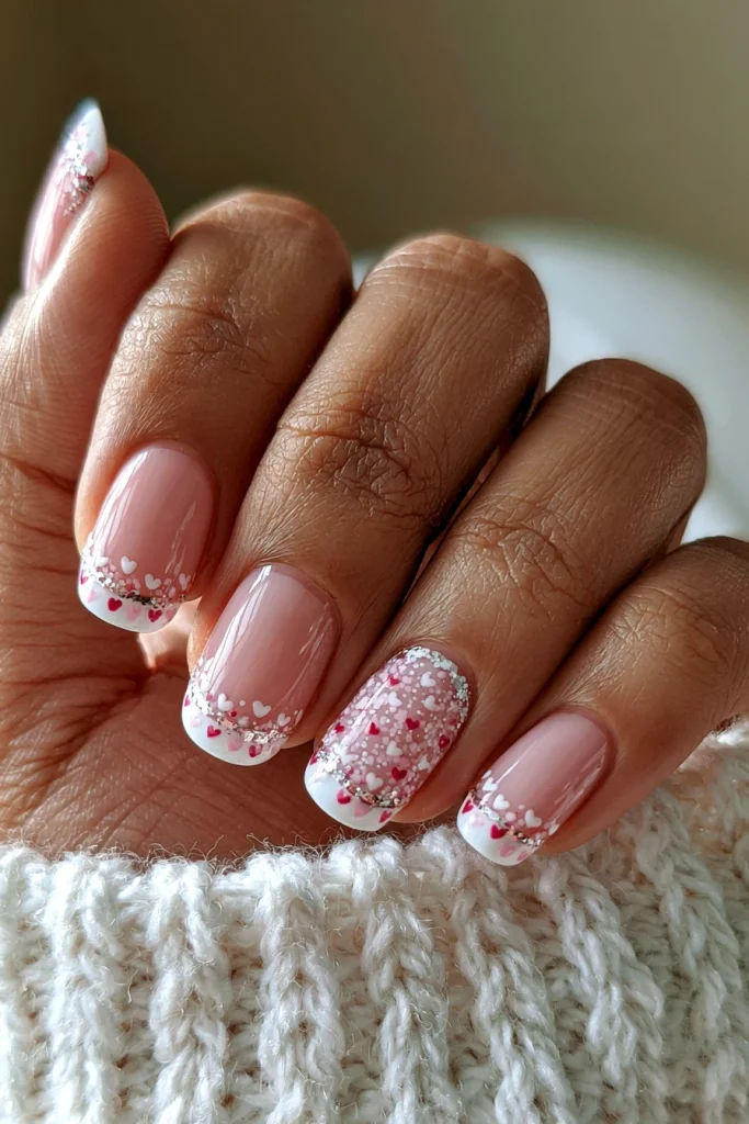 8 Famous Pink French Tip Nails Ideas 5 Pink French Tips with Tiny Hearts