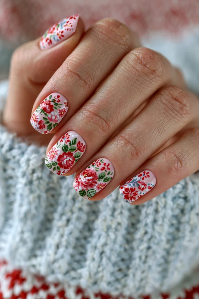 8 Pink and Red Nails Ideas 7 Pink and Red Floral Nail Art