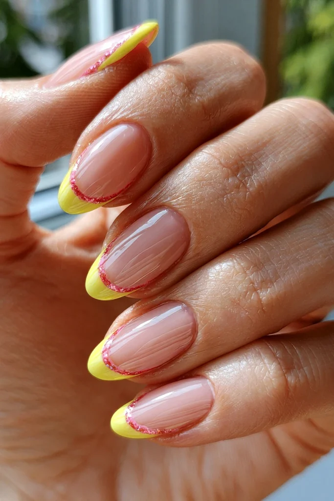 11 French Tip Nails Ideas 4 Pink and Yellow French Tips