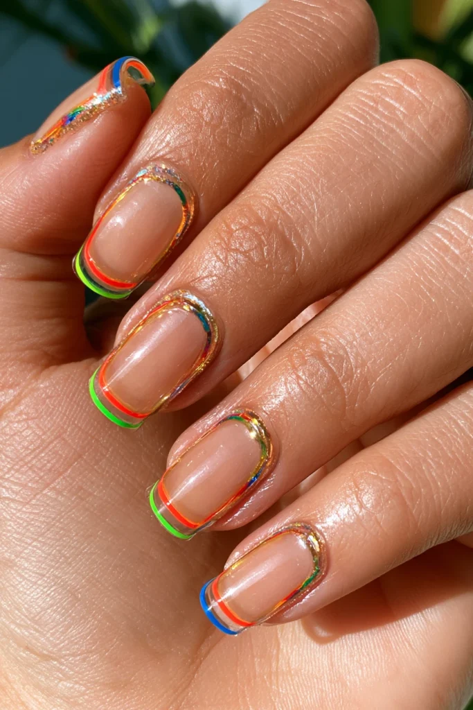 11 Neon French Tip Nails Ideas 3 Rainbow Neon French Tips