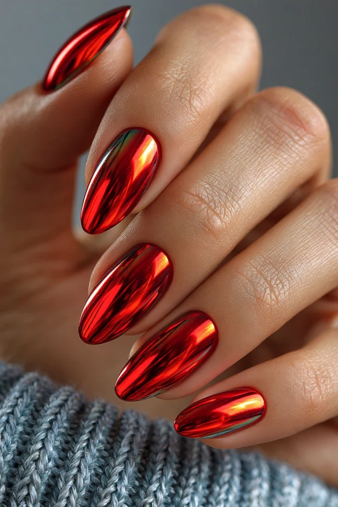 9 Red Aura Nails Ideas 3 Red Aura Chrome Nails