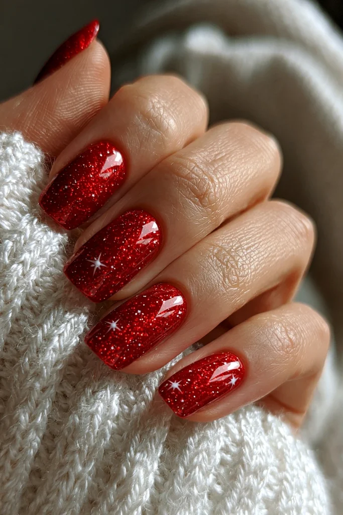 9 Red Aura Nails Ideas 10 Red Aura Nails with Tiny White Stars