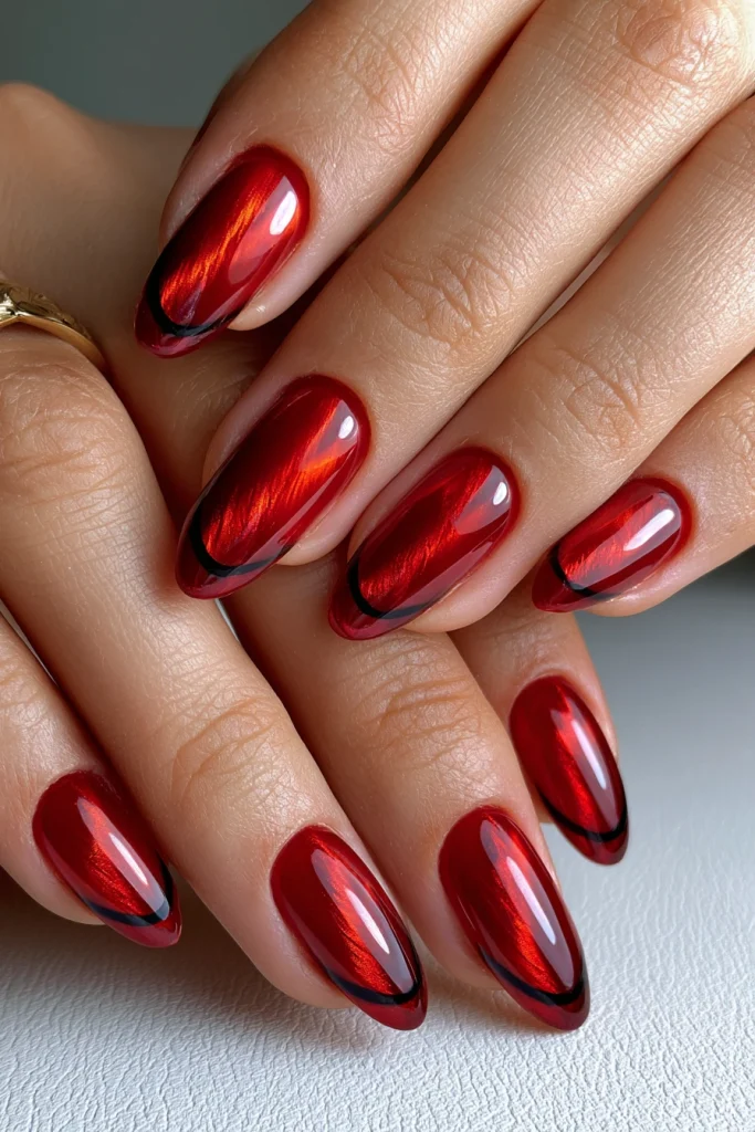 10 Red Cat Eye Nails Ideas 6 Red Cat Eye French Tips