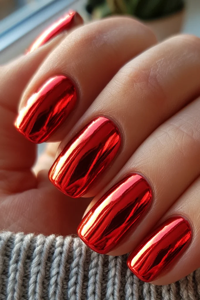 10 Famous Red Gel Nails Ideas 11 Red Chrome Gel Nails