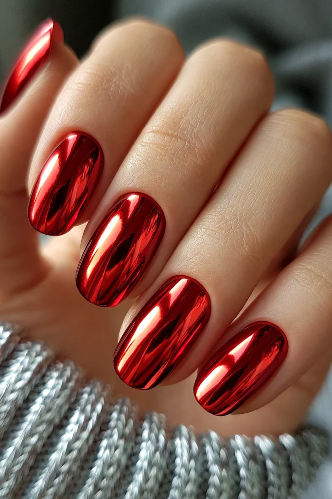 13 Red Nails Inspo Ideas 6 Red Chrome Nails