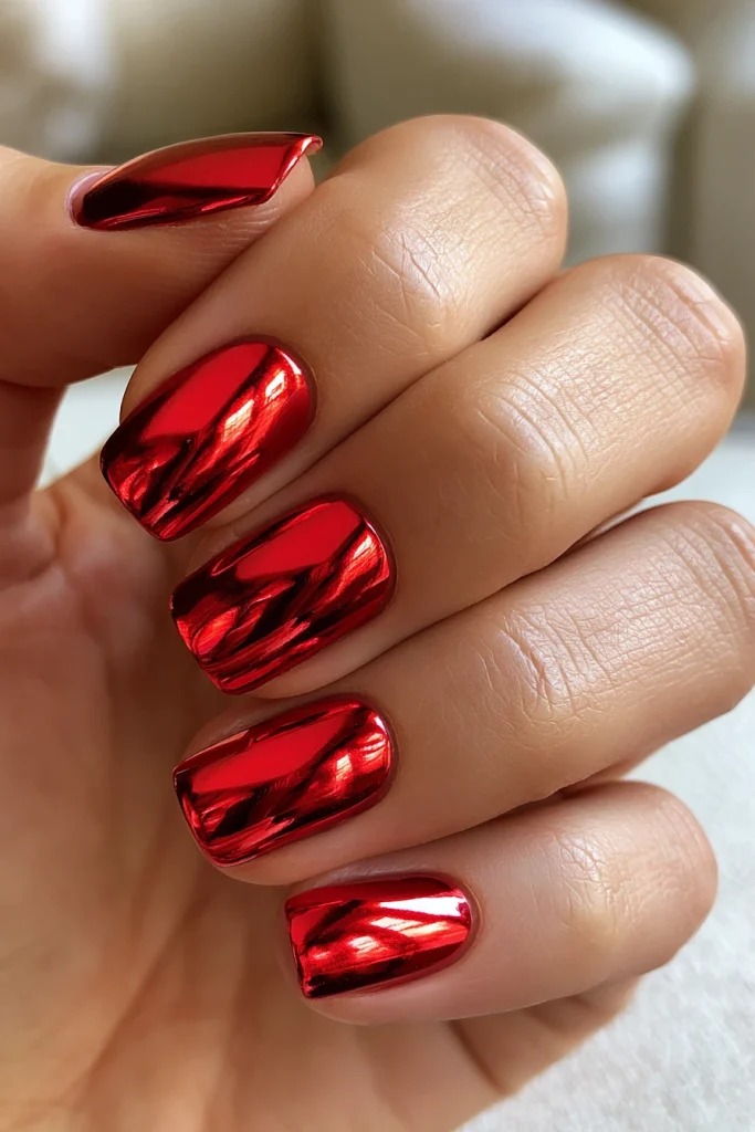 8 Short Red Nails Ideas 9 Red Chrome Short Nails