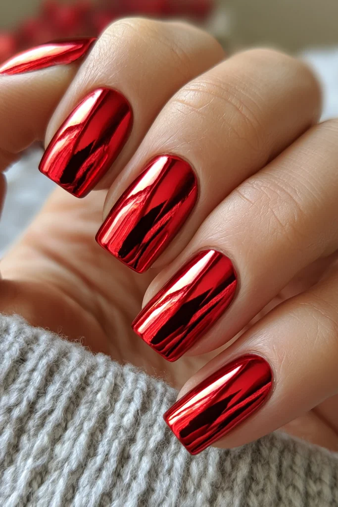 10 Special Red Square Nails Ideas 8 Red Chrome Square Nails