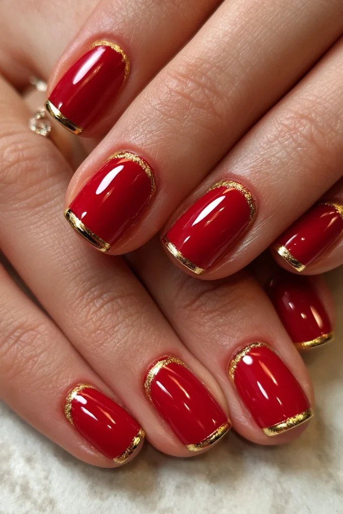 9 Red French Tip Nails Ideas 6 Red French Tips with Gold Accents