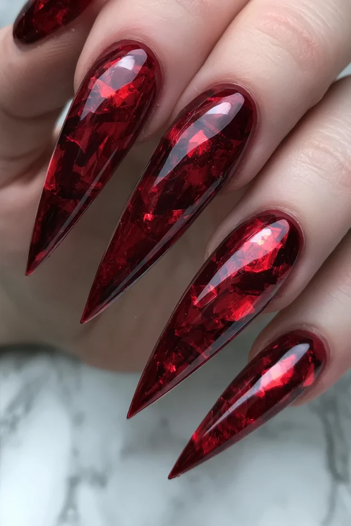 9 Red Glass Nails Ideas 9 Red Glass Stiletto Nails