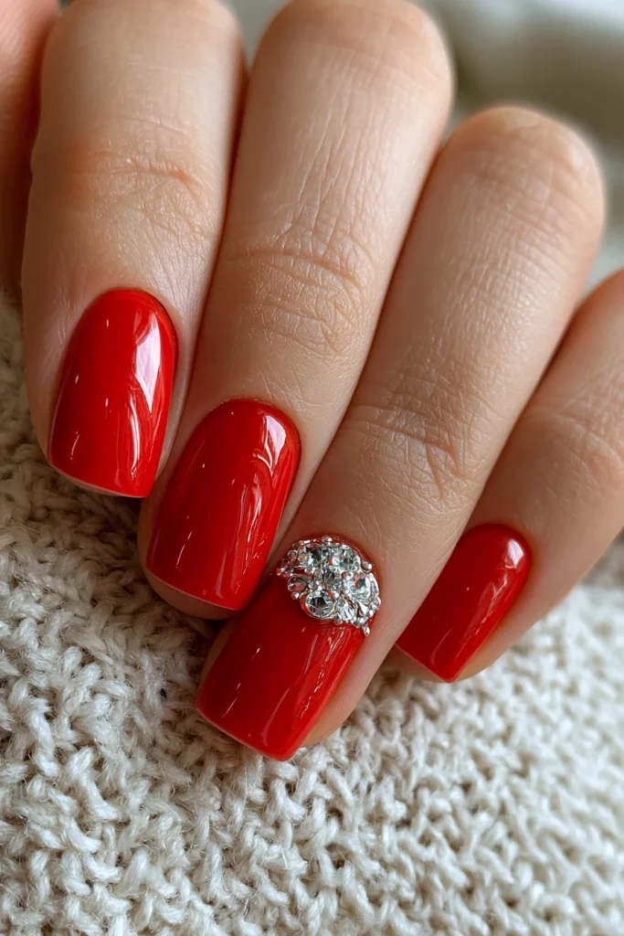 13 Red Nails Inspo Ideas 12 Red Nails with Crystal Accents