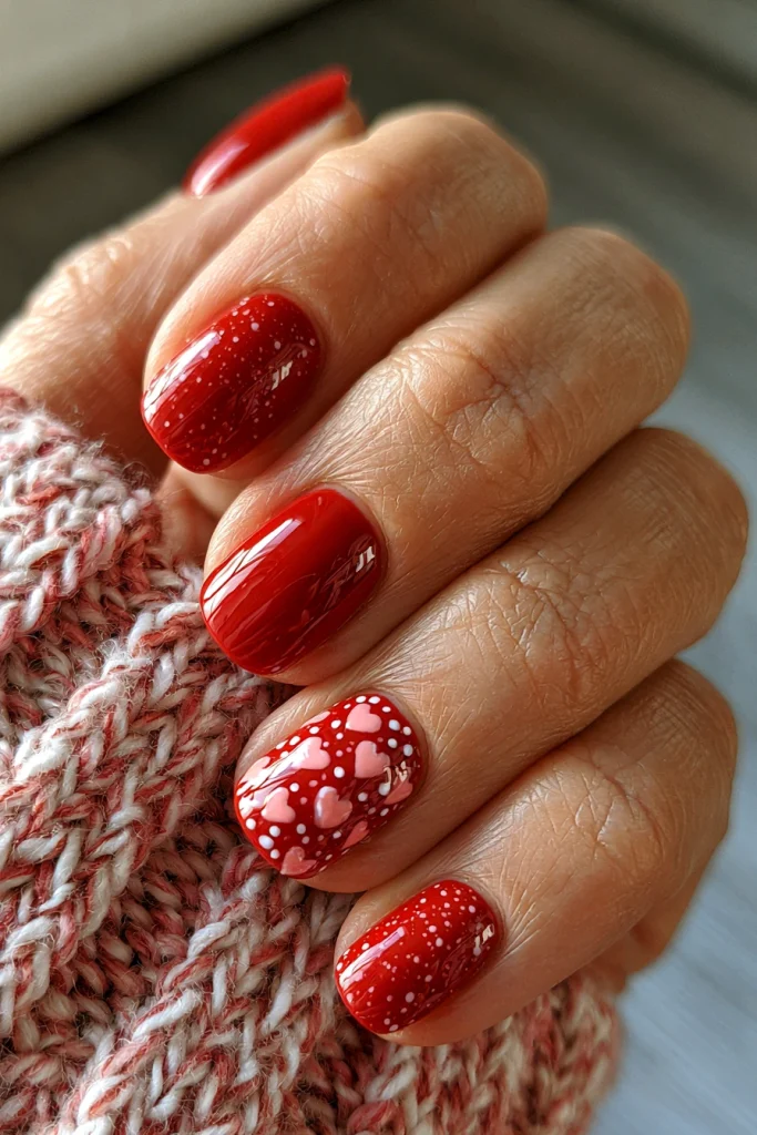 8 Pink and Red Nails Ideas 5 Red Nails with Pink Heart Accents