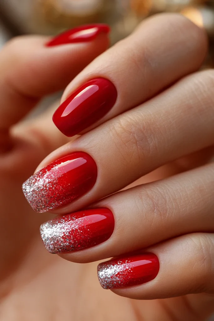 9 Modern Red Ombre Nails Ideas 9 Red Ombre Nails with Glitter Tips