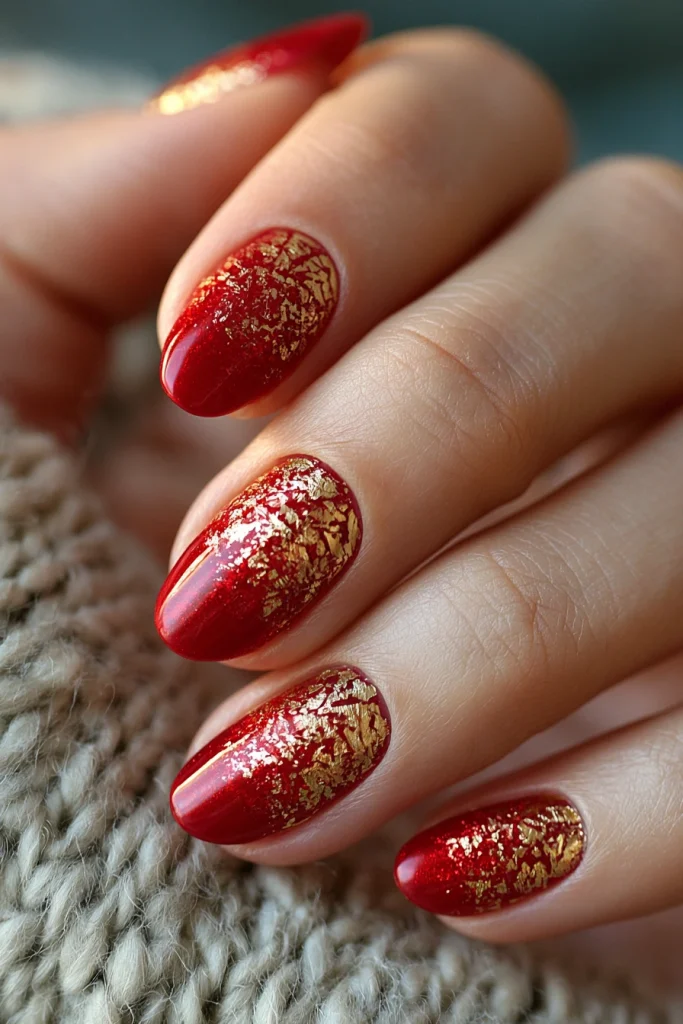 9 Modern Red Ombre Nails Ideas 10 Red Ombre Nails with Gold Foil Accents