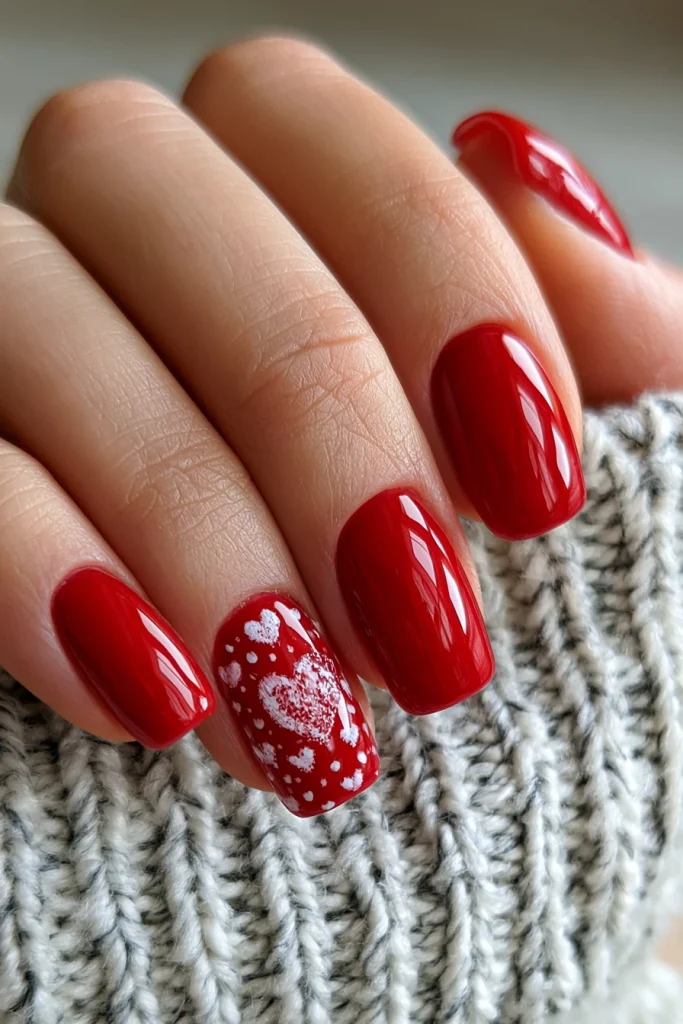 10 Special Red Square Nails Ideas 4 Red Square Nails with Tiny Hearts