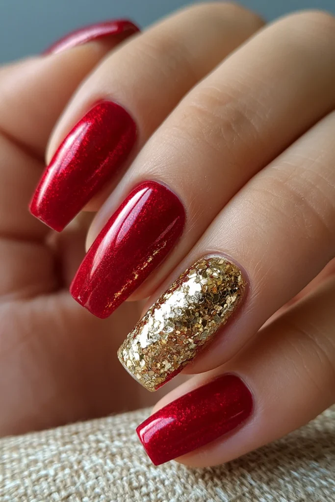 9 Famous Red Prom Nails Ideas 3 Red and Gold Coffin Nails