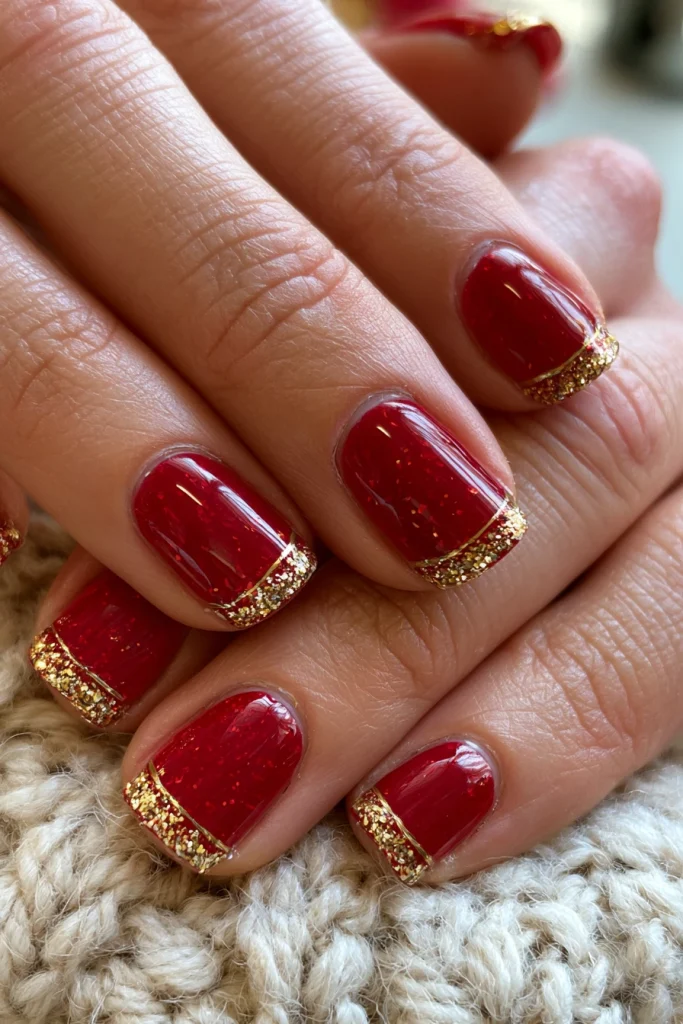 10 Famous Red Gel Nails Ideas 3 Red and Gold Gel Nails