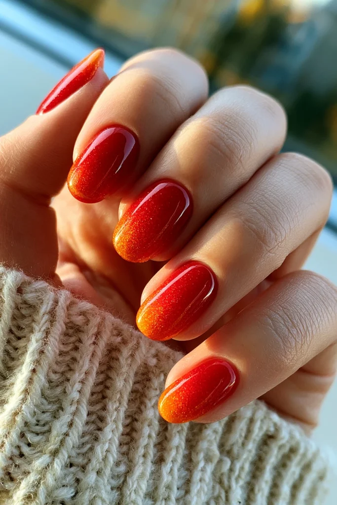 9 Red Aura Nails Ideas 5 Red and Orange Sunset Aura Nails