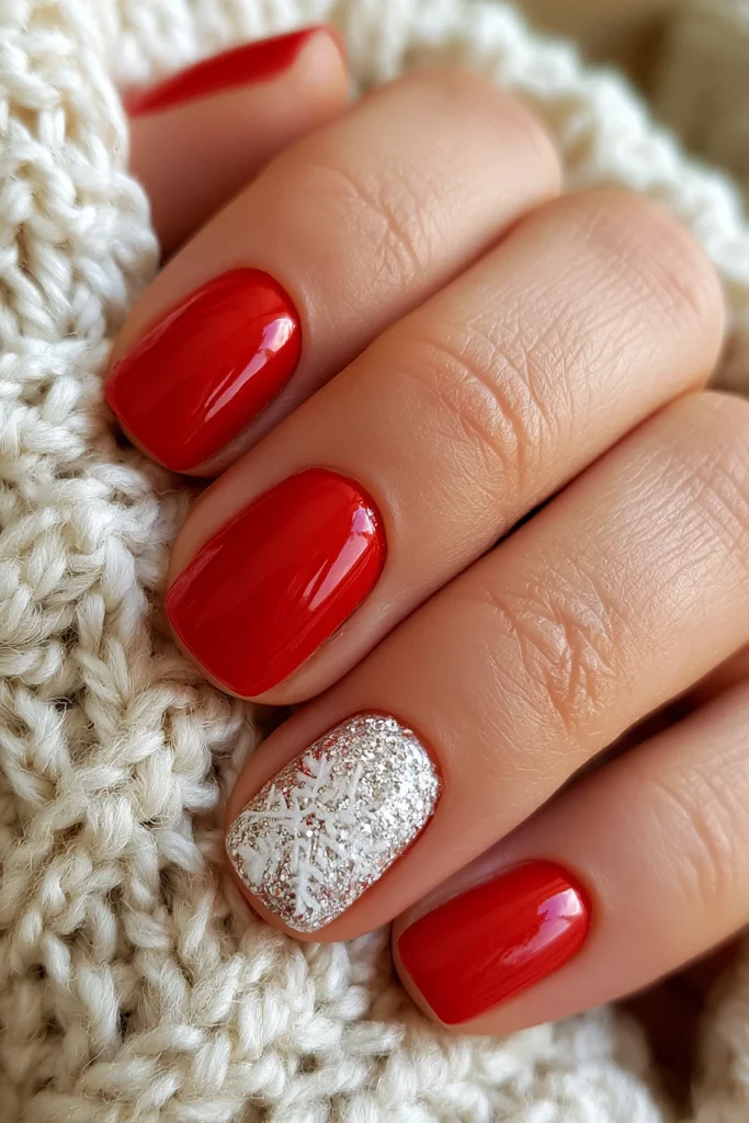 11 Red and White Nails Ideas 11 Red and White Glitter Accent Nails