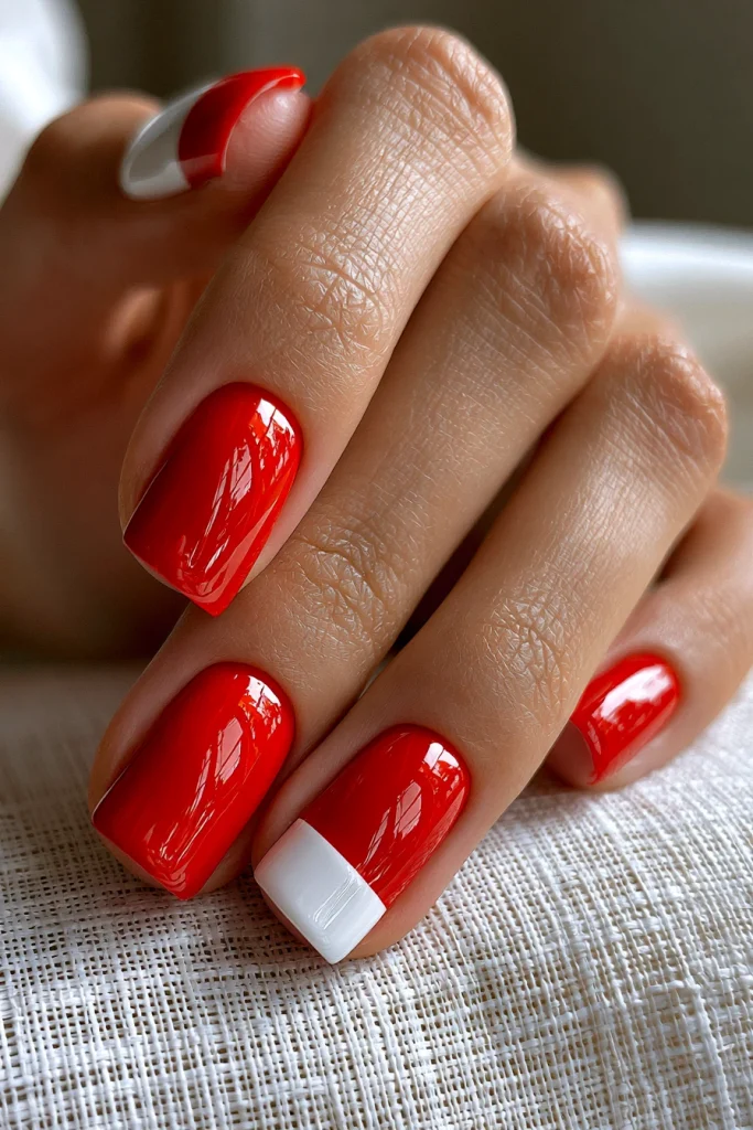 10 Special Red Square Nails Ideas 10 Red and White Minimalist Nail Art