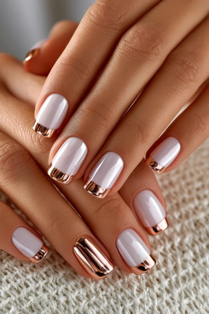 10 French Tip Chrome Nails Ideas 8 Rose Gold Chrome French Tips