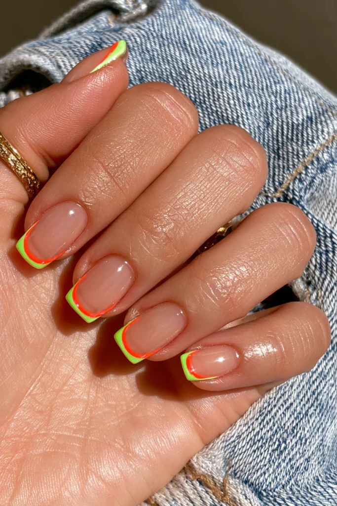 11 Neon French Tip Nails Ideas 12 Short Acrylic Neon French Tips