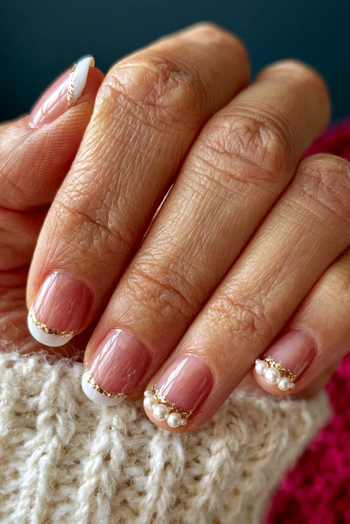 9 Short French Tip Acrylic Nails Ideas 9 Short French Tips with Tiny Pearl Accents