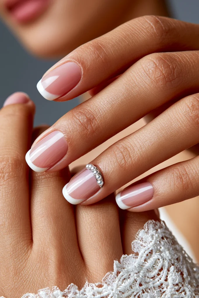 8 Pearl French Tip Nails Ideas 4 Short Rounded Pearl French Tips
