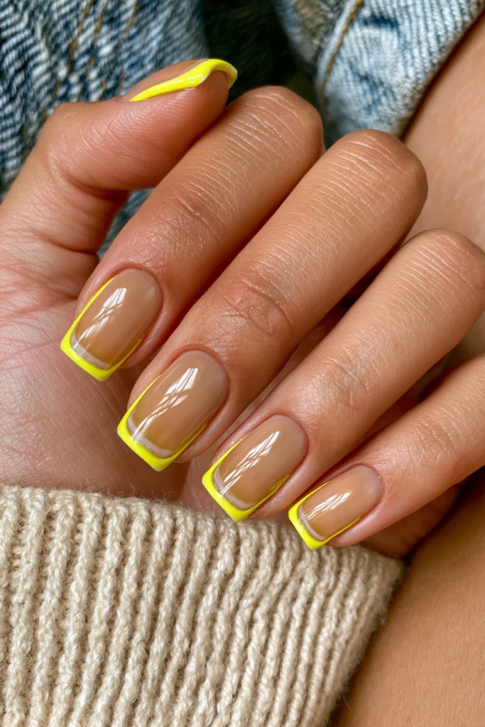 12 Yellow French Tip Nails Ideas 8 Short Square Yellow French Nails