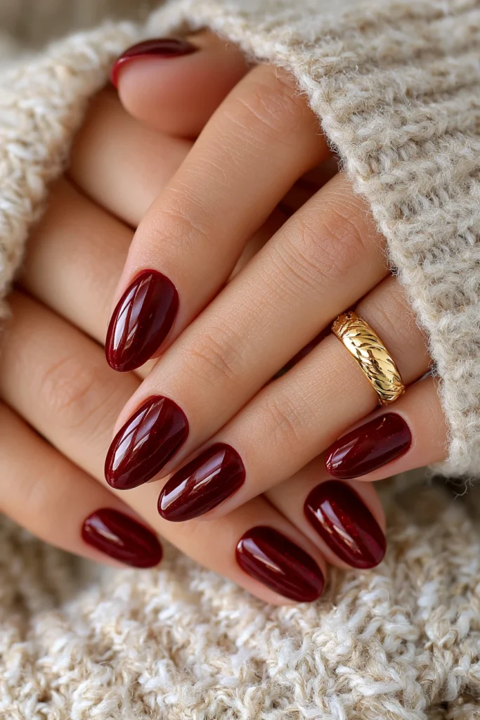 8 Red Wine Nails Ideas 9 Simple One Color Wine Nails with Gold Details