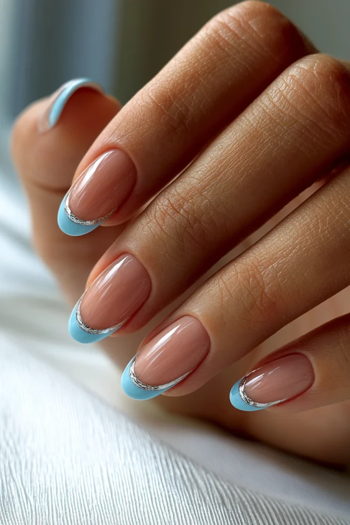 9 Soft French Tip Nails Ideas 10 Soft French Tips with Sky Blue Details