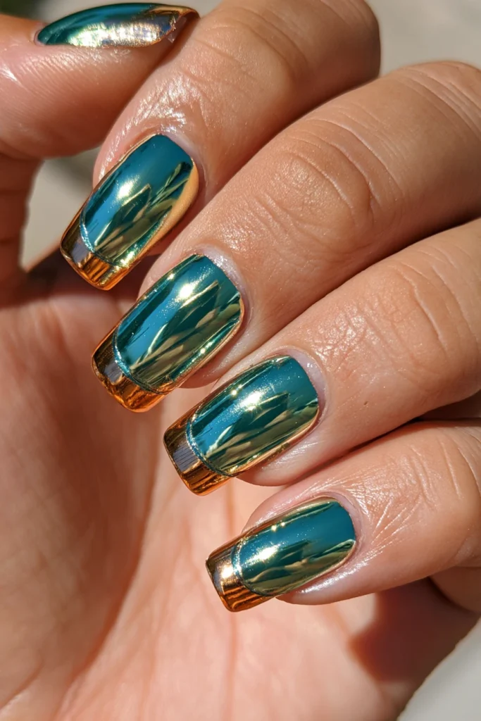 9 Teal French Tip Nails Ideas 4 Teal Chrome French Tips