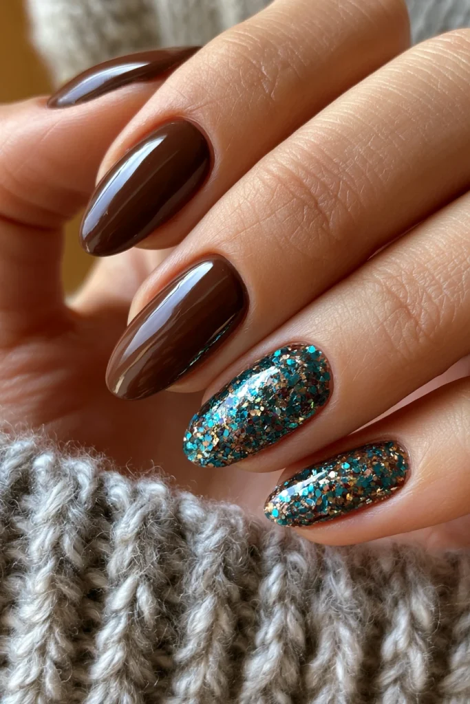 8 Teal and Brown Nails Ideas 8 Teal and Brown Nails with Gold Details