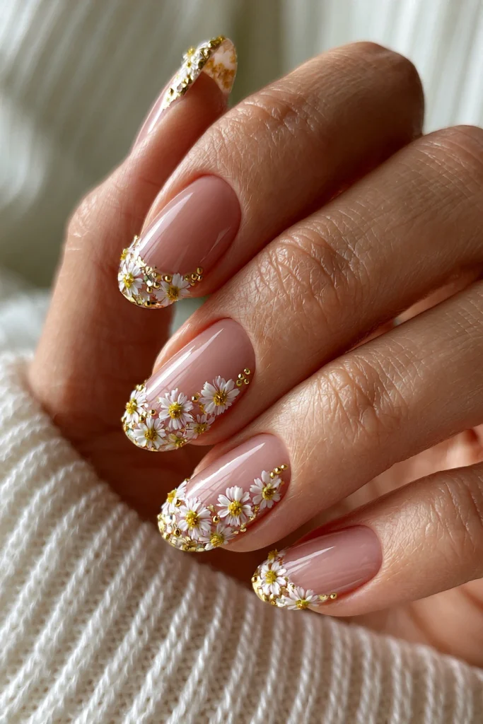 11 Cute French Tip Nails Ideas 5 Tiny Daisy French Tip Nails