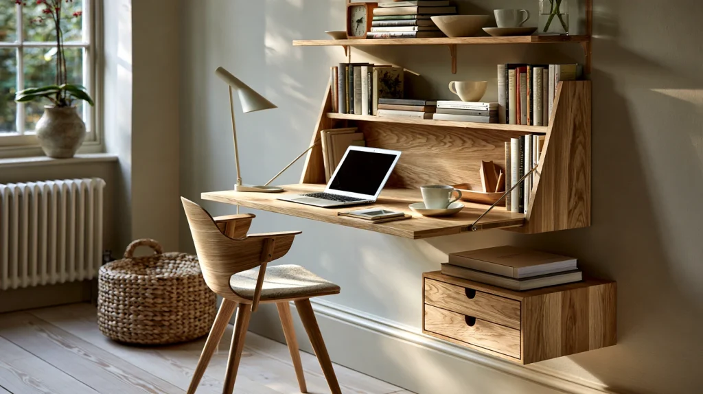 10 Gorgeous Hidden Office in Living Room Ideas 7 Use a Floating Fold Down Desk