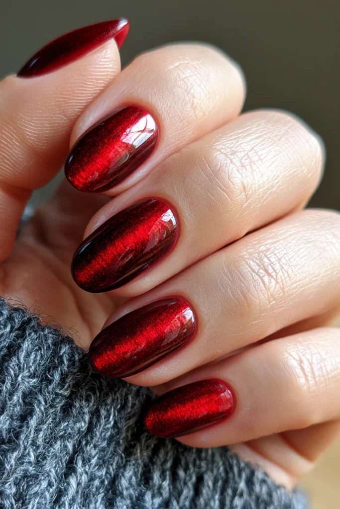 10 Red Cat Eye Nails Ideas 11 Velvet Red Cat Eye Nails
