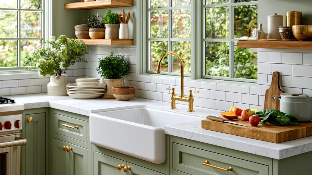 6 Best Kitchen Sink Ideas 6 White Fireclay Sink with Green Cabinets
