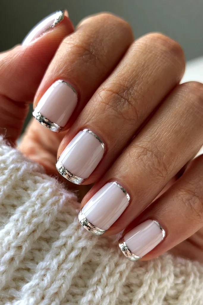 9 Oval French Tip Nails Ideas 10 White French Tips with Chrome Outline
