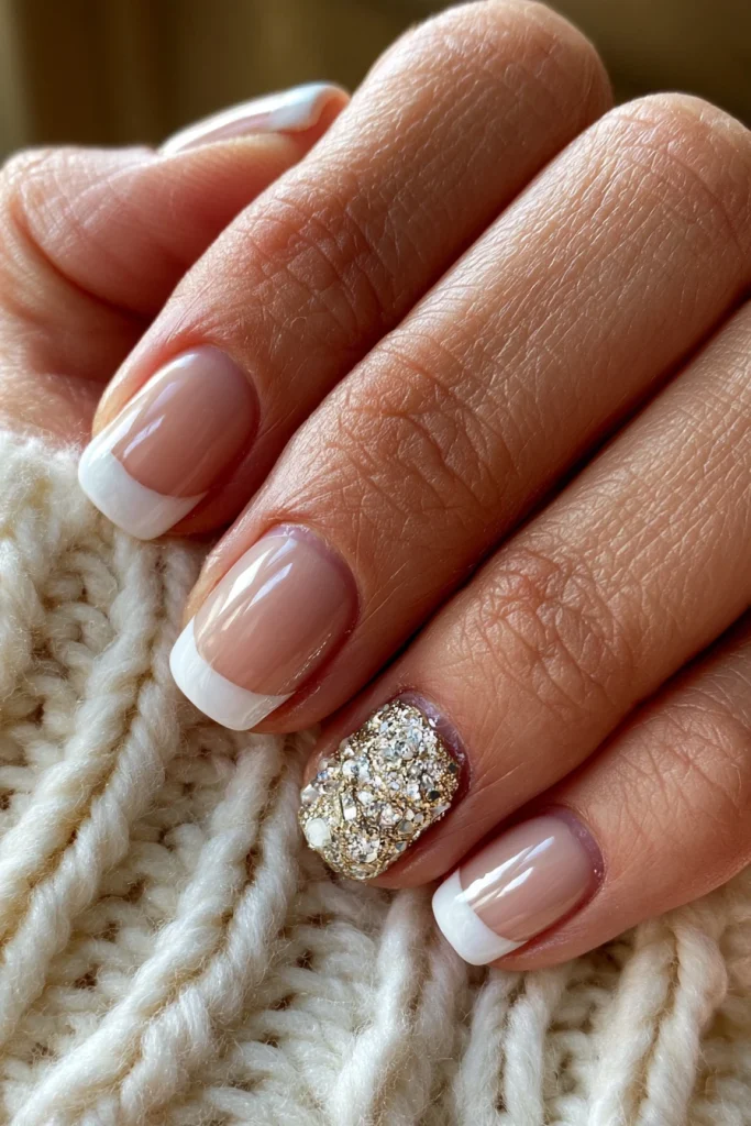 12 White French Tip Nails with Design Ideas 11 White French Tips with Glitter Accent Nails