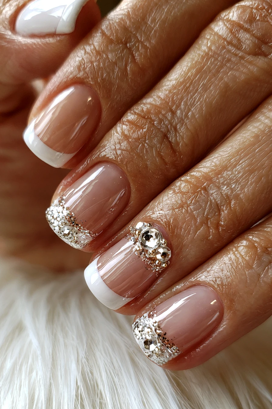 10 White French Tip Nails Ideas 6 White French Tips with Glitter Accents