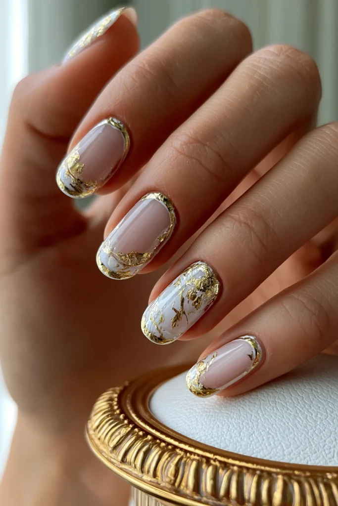 9 White French Tip Nails with Design Ideas 8 White French Tips with Gold Foil