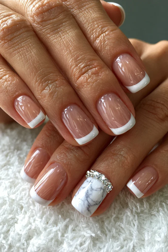 9 White French Tip Nails with Design Ideas 10 White French Tips with Marble Accent Nails