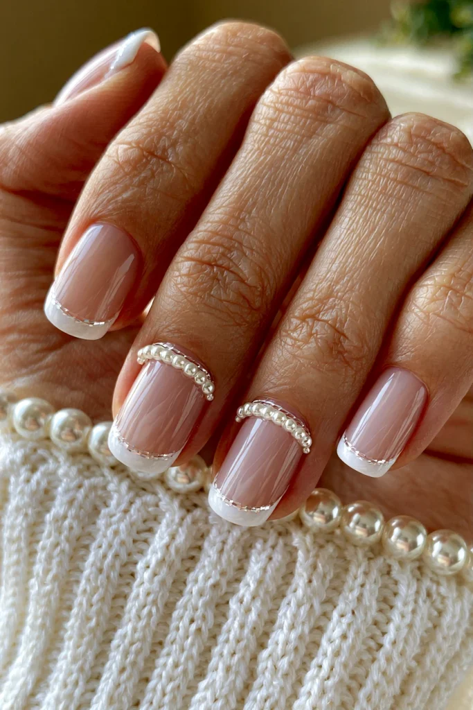 10 White French Tip Nails Ideas 8 White French Tips with Pearl Details