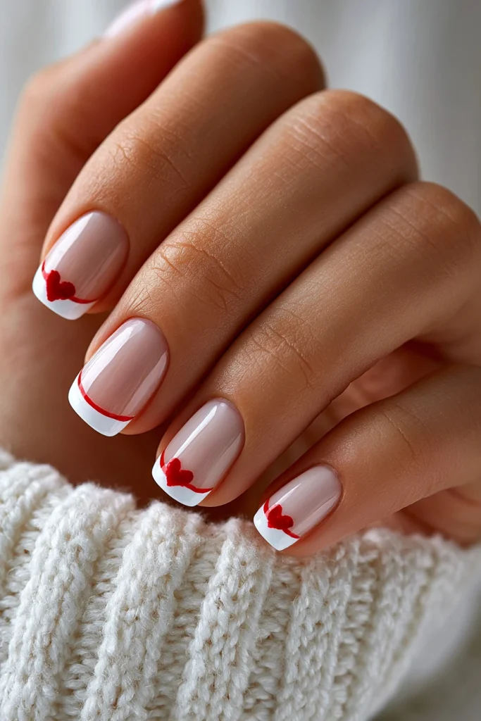 12 White French Tip Nails with Design Ideas 8 White French Tips with Red Heart Accents