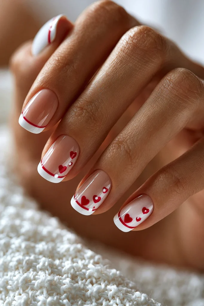 9 White French Tip Nails with Design Ideas 9 White French Tips with Red Hearts